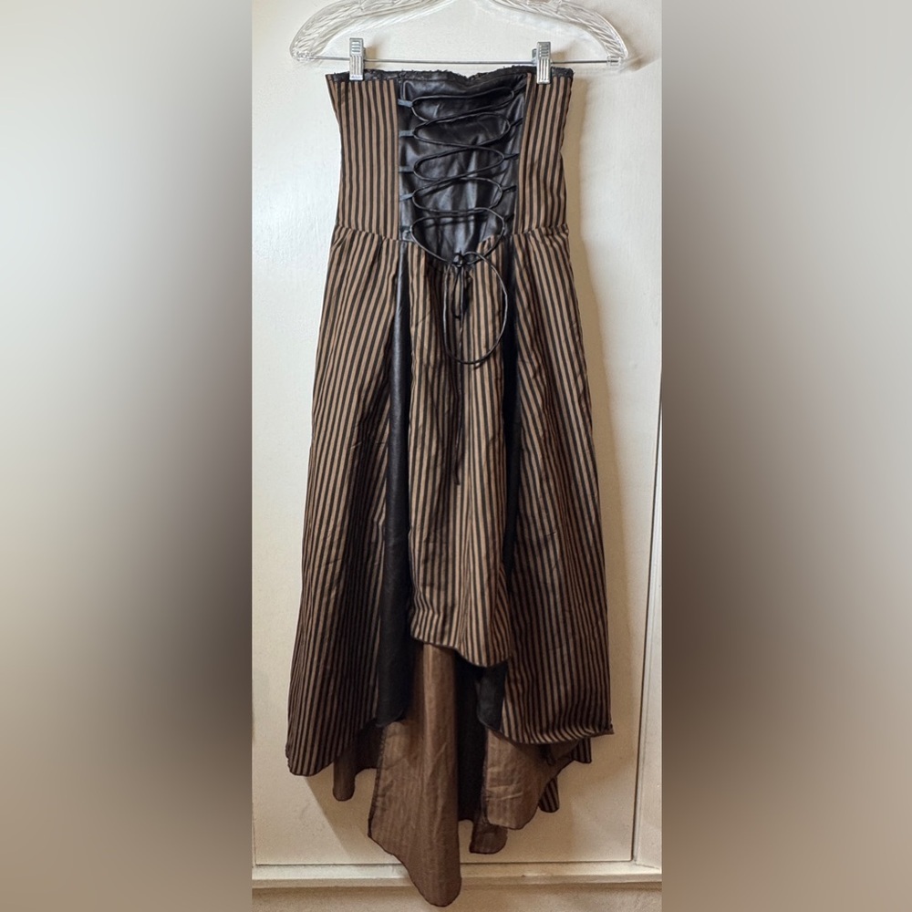 Burleska Clara High Waisted Brown Striped Faux Leather Steampunk Skirt Large